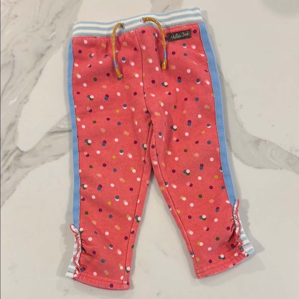 Matilda Jane Pink Polka Dot Joggers with Blue Trim Size 18-24 Months